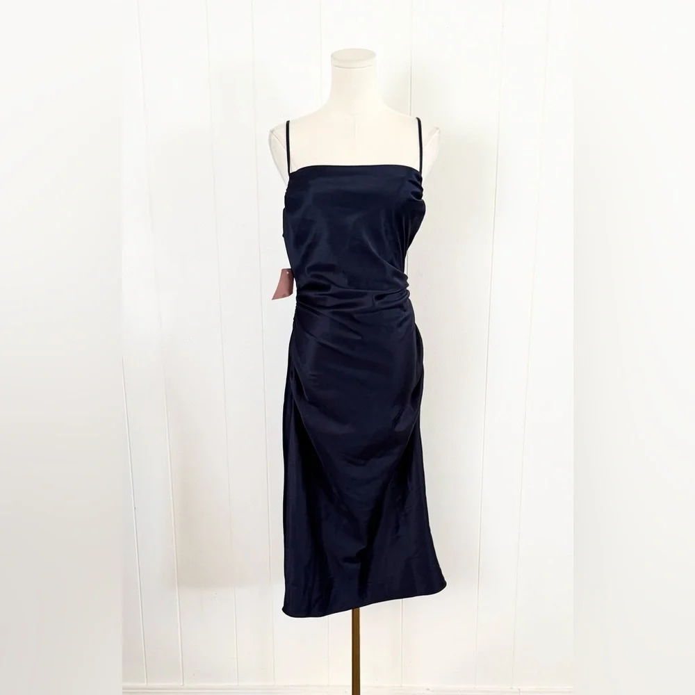 NWT Anthropologie BHLDN Emery Square-Neck Stretch Satin Midi Dress Medium